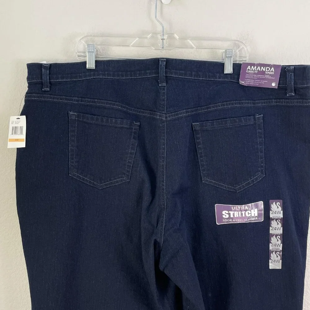 NEW Gloria Vanderbilt‎ Amanda Jeans Womens Plus 24W Dark Wash High Rise Tapered